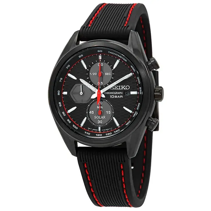 Seiko Solar Black Dial Black Silicone Men's Watch- SSC777P1