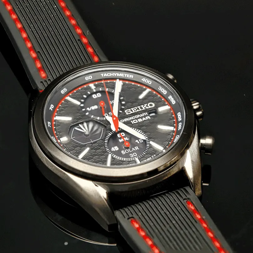 Seiko Solar Black Dial Black Silicone Men's Watch- SSC777P1