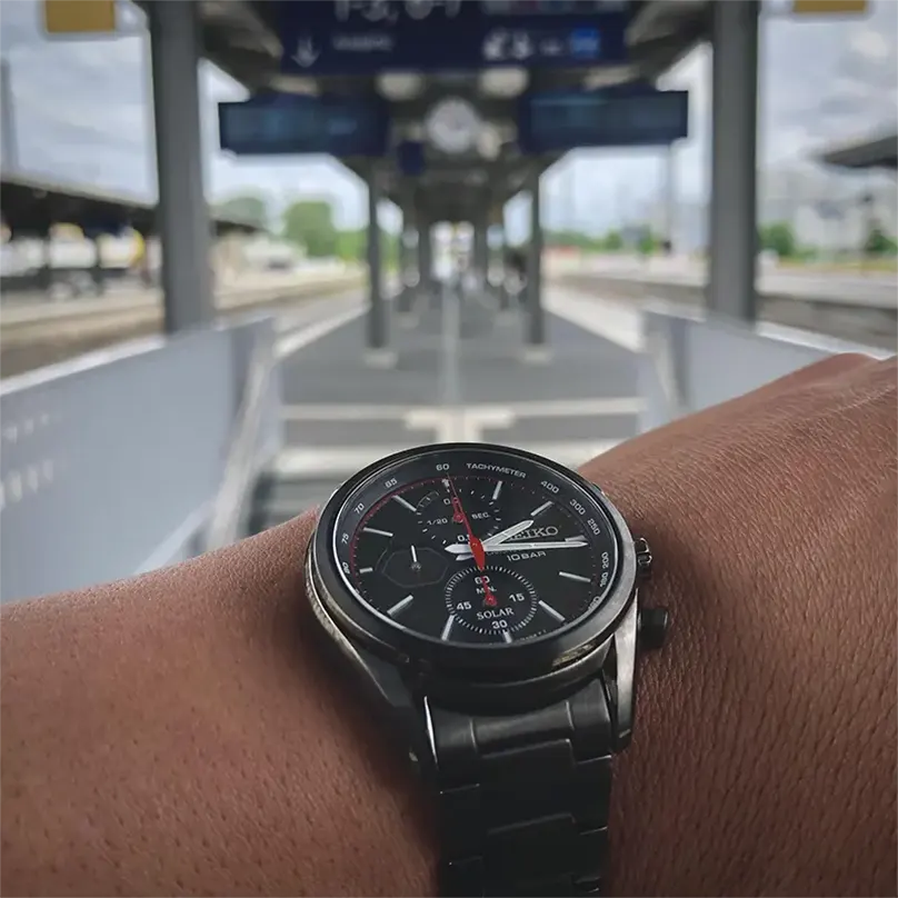 Seiko Solar Black Dial Black Silicone Men's Watch- SSC777P1