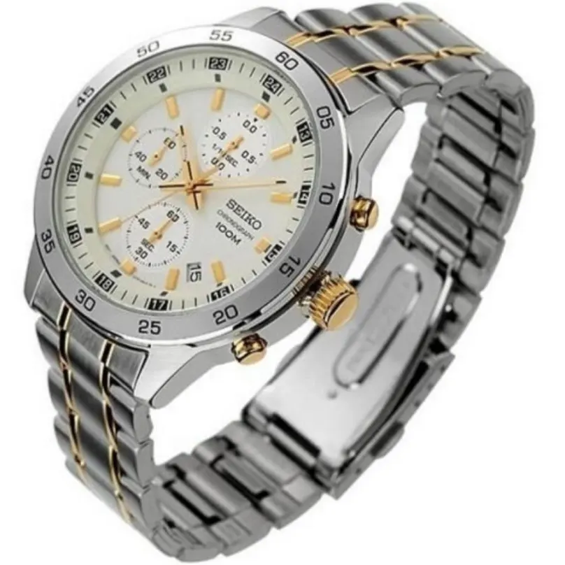 Seiko 5 Chronograph White Dial Two-tone Men's Watch- SKS643P1