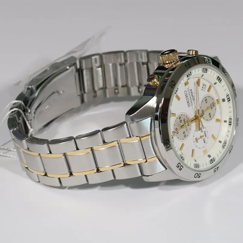 Seiko 5 Chronograph White Dial Two-tone Men's Watch- SKS643P1