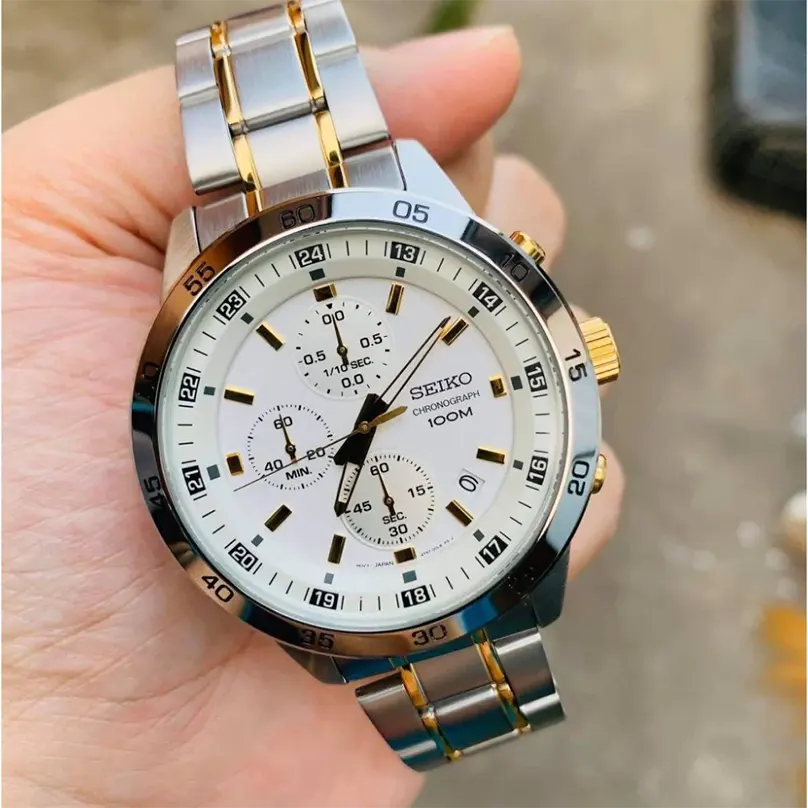 Seiko 5 Chronograph White Dial Two-tone Men's Watch- SKS643P1